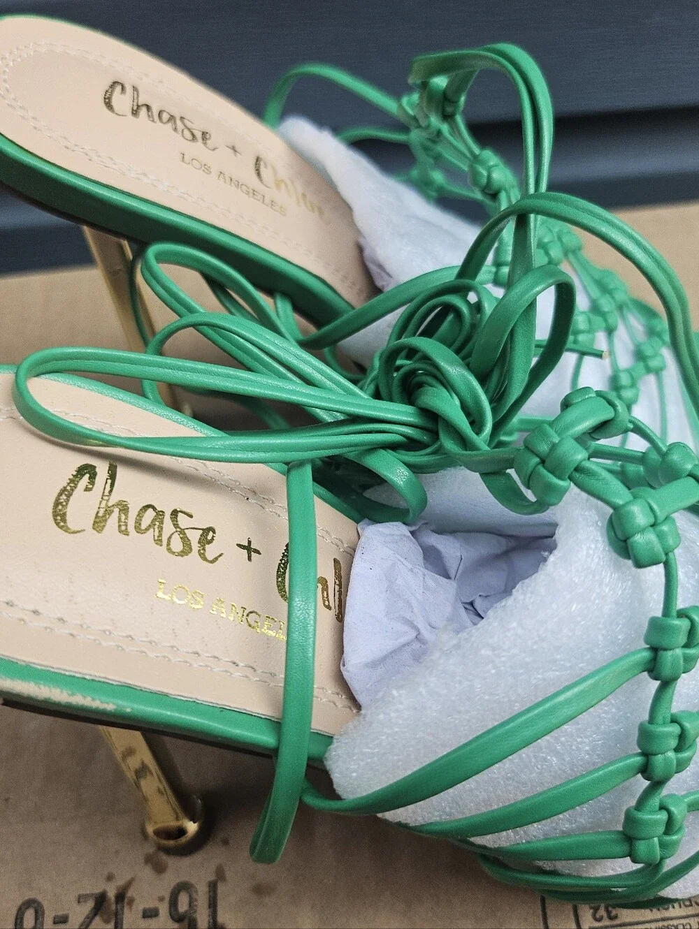 Elle Green Braided Strappy Slide Heels